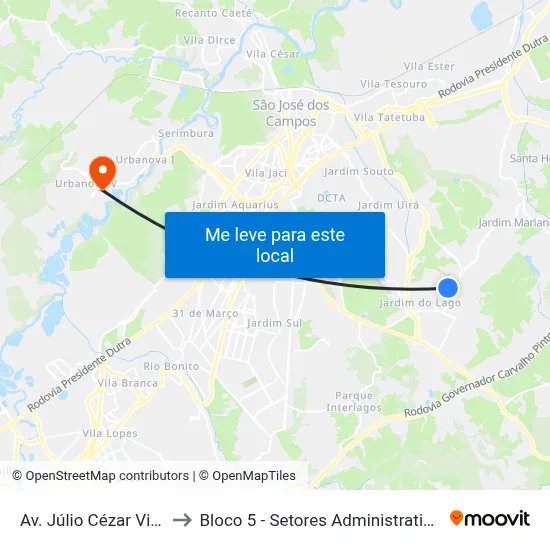 Av. Júlio Cézar Villaça, 258 to Bloco 5 - Setores Administrativos Fve / Univap map
