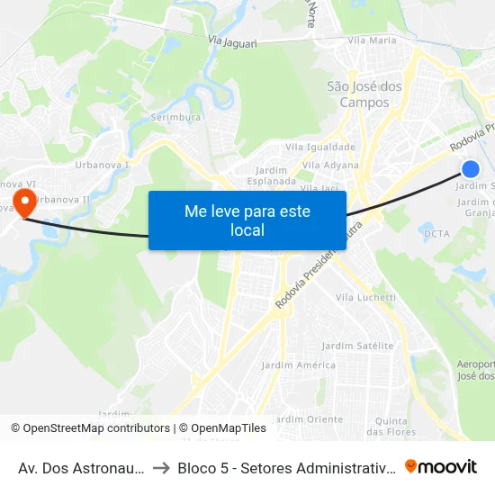 Av. Dos Astronautas, S/Nº to Bloco 5 - Setores Administrativos Fve / Univap map