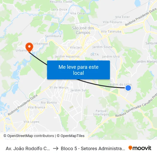 Av. João Rodolfo Castelli, 1501 to Bloco 5 - Setores Administrativos Fve / Univap map
