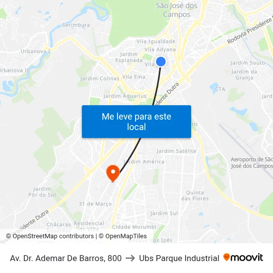 Av. Dr. Ademar De Barros, 800 to Ubs Parque Industrial map