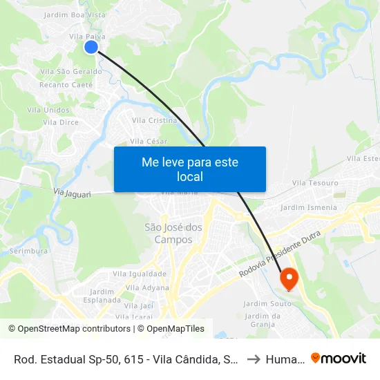 Rod. Estadual Sp-50, 615 - Vila Cândida, São José Dos Campos to Humanitas map