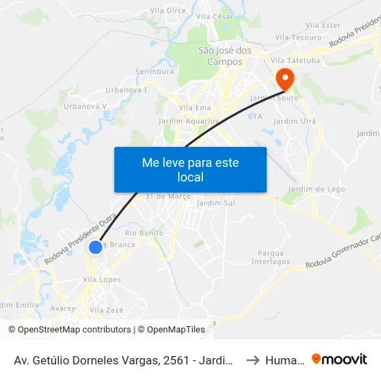 Av. Getúlio Dorneles Vargas, 2561 - Jardim California, Jacareí to Humanitas map