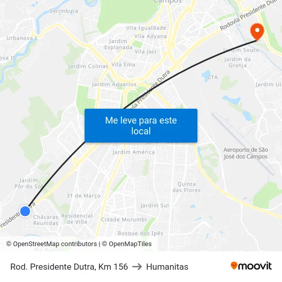 Rod. Presidente Dutra, Km 156 to Humanitas map
