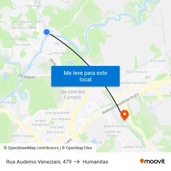 Rua Audemo Veneziani, 479 to Humanitas map