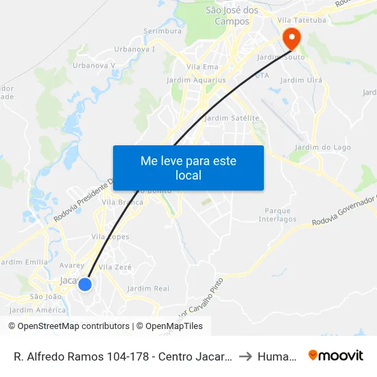 R. Alfredo Ramos 104-178 - Centro Jacareí - SP Brasil to Humanitas map