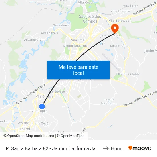 R. Santa Bárbara 82 - Jardim California Jacareí - SP 12305-760 Brasil to Humanitas map