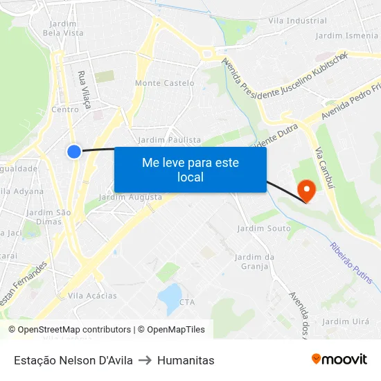 Estação Nelson D'Avila to Humanitas map