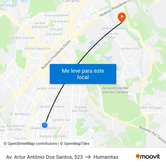 Av. Artur Antônio Dos Santos, 523 to Humanitas map
