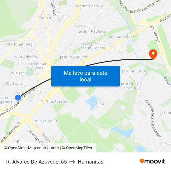 R. Álvares De Azevedo, 65 to Humanitas map