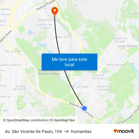 Av. São Vicente De Paulo, 104 to Humanitas map