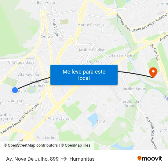 Av. Nove De Julho, 899 to Humanitas map