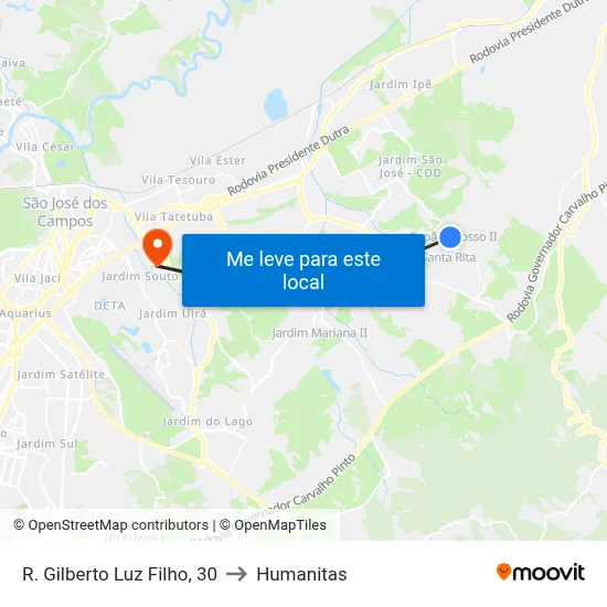 R. Gilberto Luz Filho, 30 to Humanitas map