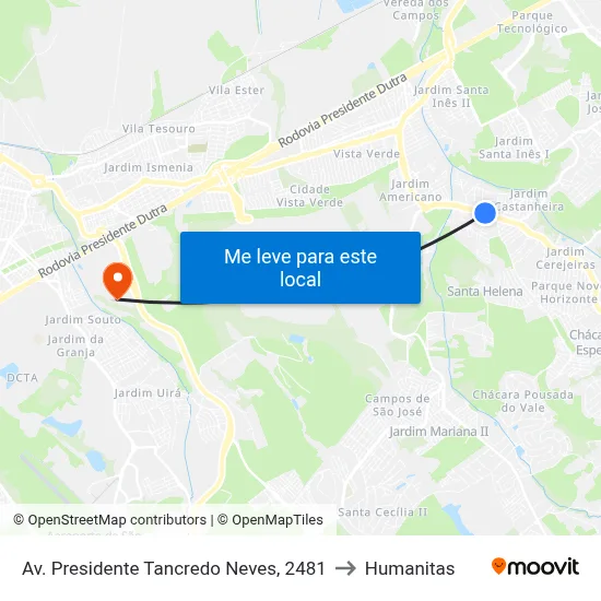 Av. Presidente Tancredo Neves, 2481 to Humanitas map