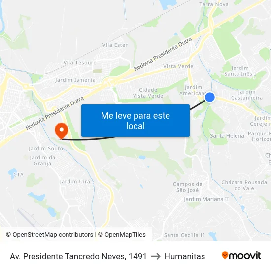 Av. Presidente Tancredo Neves, 1491 to Humanitas map
