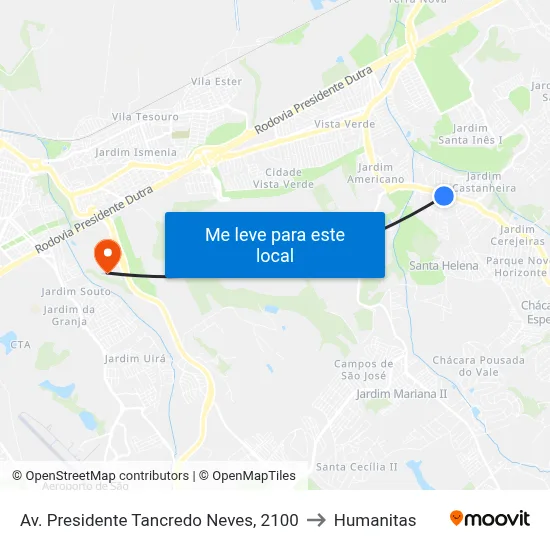 Av. Presidente Tancredo Neves, 2100 to Humanitas map