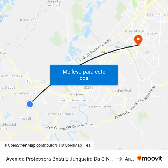 Avenida Professora Beatriz Junqueira Da Silveira Santos 332 Zona Preferencial 01 - Zap 1 Jacareí - São Paulo 12329-060 Brasil to Anhanguera map