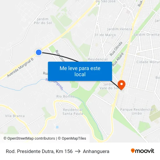 Rod. Presidente Dutra, Km 156 to Anhanguera map