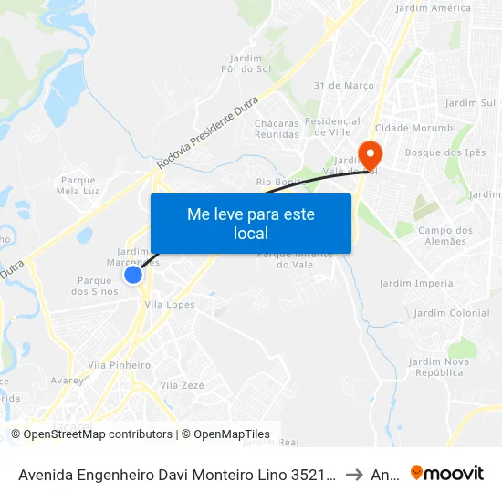 Avenida Engenheiro Davi Monteiro Lino 3521 Zona De Adensamento Controlado (Zac) Jacareí - São Paulo 12305 Brasil to Anhanguera map