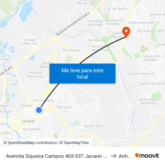 Avenida Siqueira Campos 465-537 Jacareí - SP 12308-190 República Federativa Do Brasil to Anhanguera map