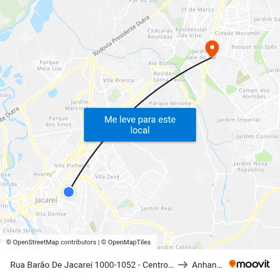 Rua Barão De Jacareí 1000-1052 - Centro Jacareí - SP Brasil to Anhanguera map