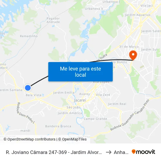 R. Joviano Câmara 247-369 - Jardim Alvorada Jacareí - SP 12332-170 Brasil to Anhanguera map