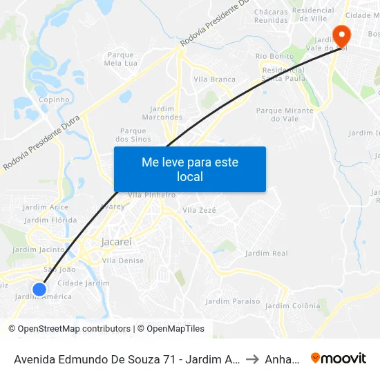 Avenida Edmundo De Souza 71 - Jardim América Jacareí - SP Brasil to Anhanguera map