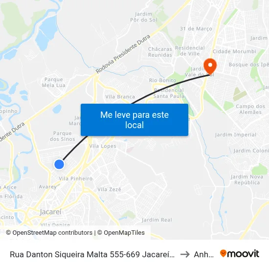 Rua Danton Siqueira Malta 555-669 Jacareí - SP 12328-400 República Federativa Do Brasil to Anhanguera map