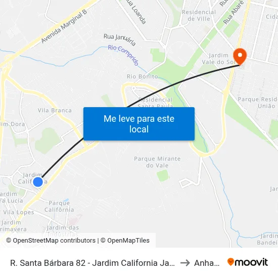 R. Santa Bárbara 82 - Jardim California Jacareí - SP 12305-760 Brasil to Anhanguera map