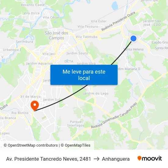 Av. Presidente Tancredo Neves, 2481 to Anhanguera map