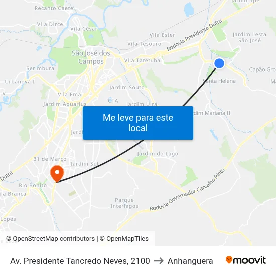 Av. Presidente Tancredo Neves, 2100 to Anhanguera map