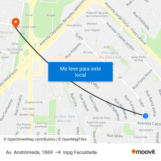 Av. Andrômeda, 1869 to Inpg Faculdade map