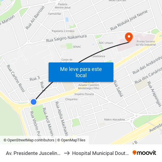 Av. Presidente Juscelino Kubitschek, 6701 to Hospital Municipal Doutor José De Carvalho map