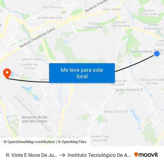 R. Vinte E Nove De Junho, 885 to Instituto Tecnológico De Aeronautica map