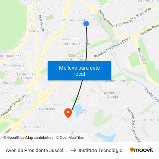 Avenida Presidente Juscelino Kubitschek, 5116 to Instituto Tecnológico De Aeronautica map