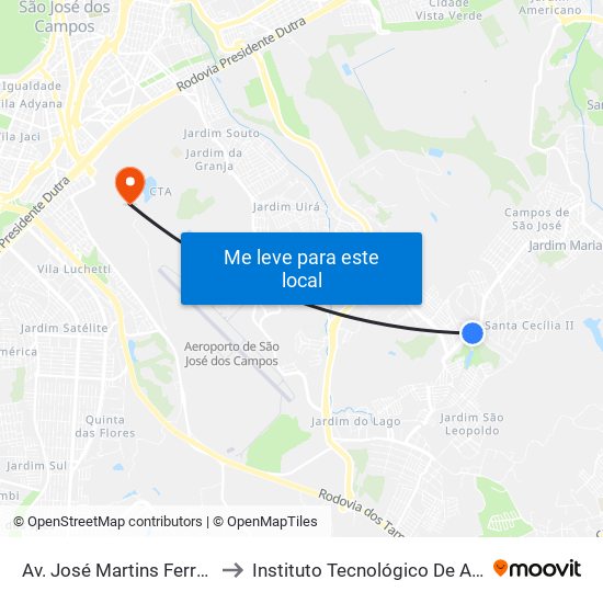 Av. José Martins Ferreira, S/Nº to Instituto Tecnológico De Aeronautica map