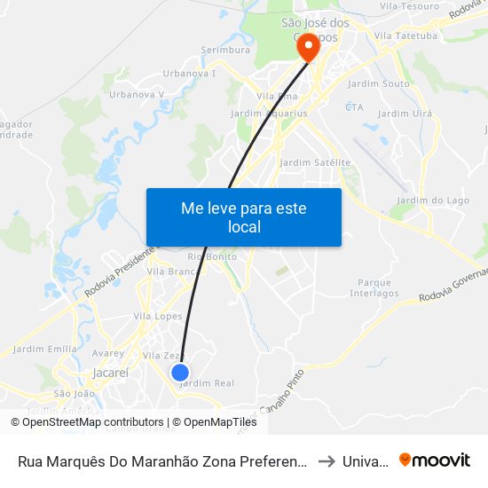 Rua Marquês Do Maranhão Zona Preferencial 01 - Zap 1 Jacareí - São Paulo 12312 Brasil to Univap - Direito map