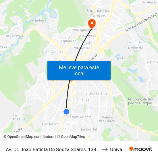 Av. Dr. João Batista De Souza Soares, 1385 - Jardim America, São José Dos Campos to Univap - Direito map