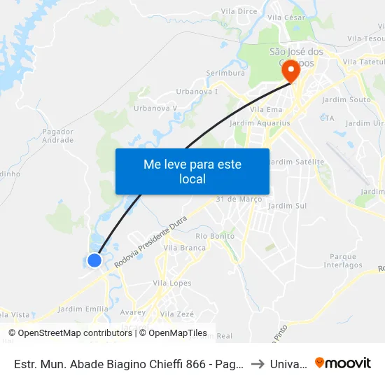 Estr. Mun. Abade Biagino Chieffi 866 - Pagador De Andrade Jacareí - SP 12334-480 Brasil to Univap - Direito map