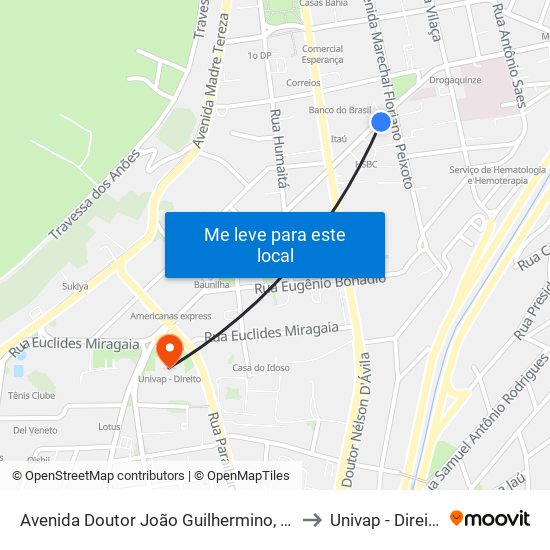 Avenida Doutor João Guilhermino, 60 to Univap - Direito map