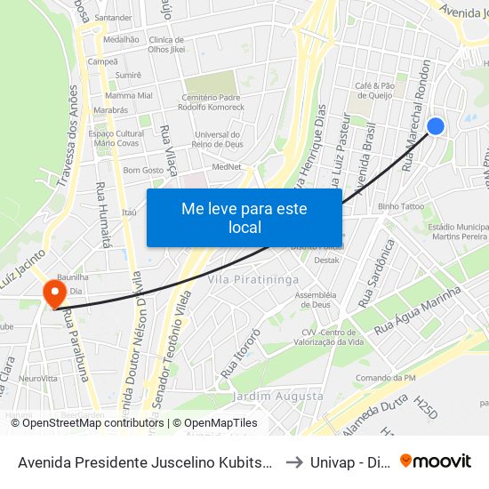 Avenida Presidente Juscelino Kubitschek, 5116 to Univap - Direito map