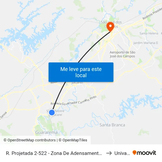 R. Projetada 2-522 - Zona De Adensamento Controlado (Zac - São Silvestre) Jacareí - SP Brasil to Univap - Direito map
