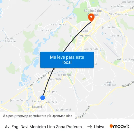 Av. Eng. Davi Monteiro Lino Zona Preferencial 01 - Zap 1 Jacareí - São Paulo 12306 Brasil to Univap - Direito map