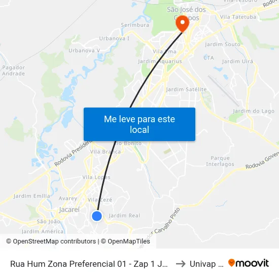 Rua Hum Zona Preferencial 01 - Zap 1 Jacareí - São Paulo 12316 Brasil to Univap - Direito map