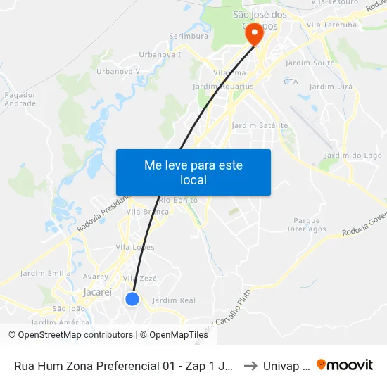 Rua Hum Zona Preferencial 01 - Zap 1 Jacareí - São Paulo 12310 Brasil to Univap - Direito map