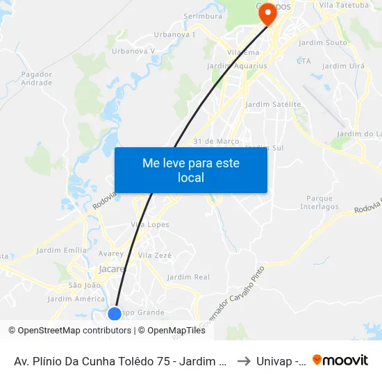 Av. Plínio Da Cunha Tolêdo 75 - Jardim Colinas Jacareí - SP Brasil to Univap - Direito map