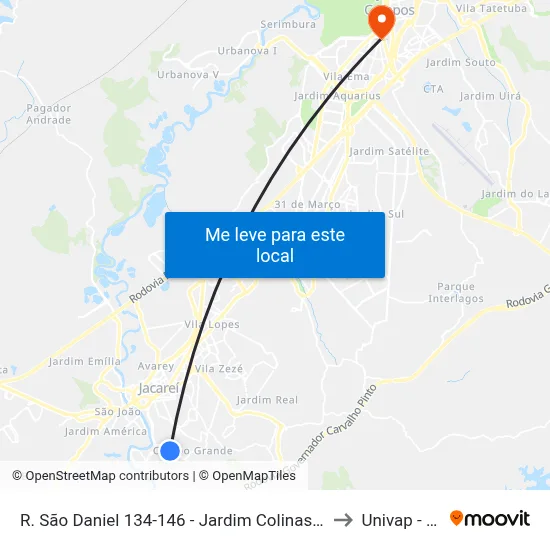 R. São Daniel 134-146 - Jardim Colinas Jacareí - SP Brasil to Univap - Direito map