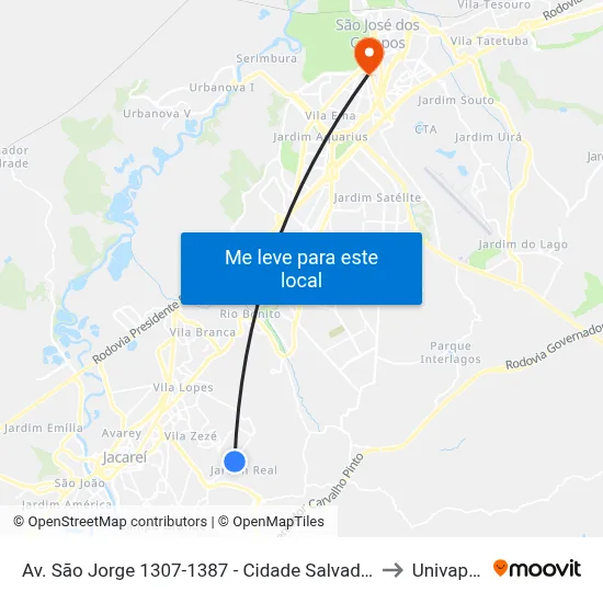 Av. São Jorge 1307-1387 - Cidade Salvador Jacareí - SP 12312-130 Brasil to Univap - Direito map