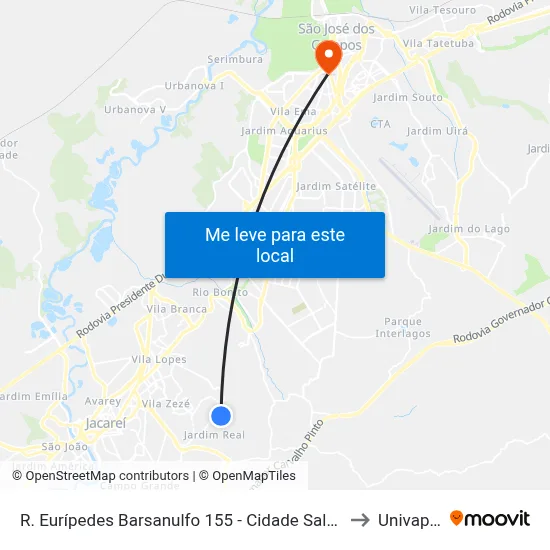 R. Eurípedes Barsanulfo 155 - Cidade Salvador Jacareí - SP 12312-370 Brasil to Univap - Direito map