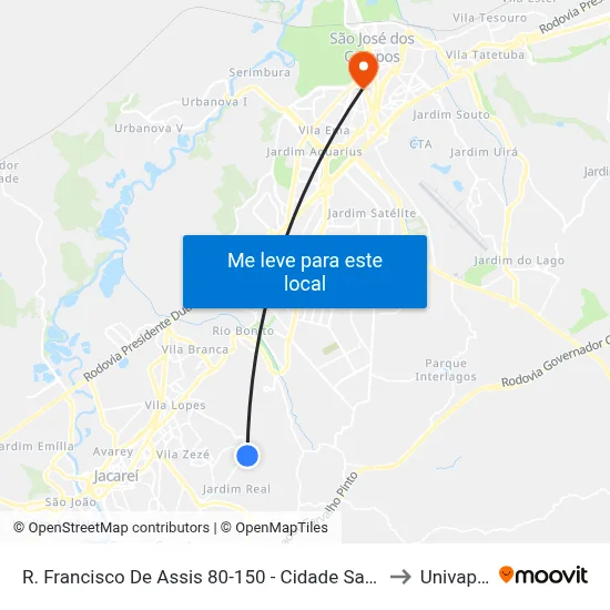 R. Francisco De Assis 80-150 - Cidade Salvador Jacareí - SP 12312-330 Brasil to Univap - Direito map