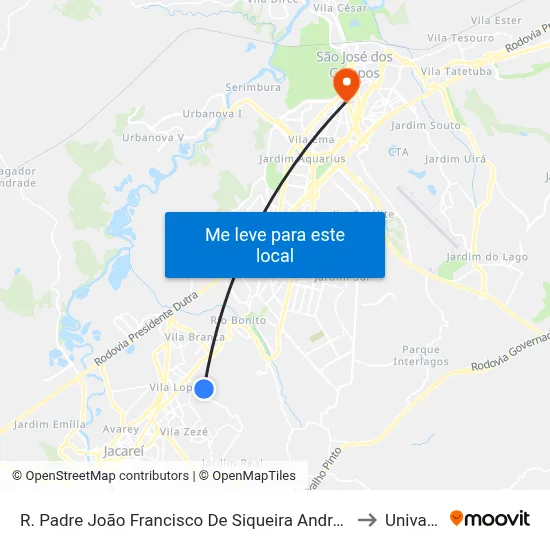 R. Padre João Francisco De Siqueira Andrade 118 - Parque California Jacareí - SP Brasil to Univap - Direito map